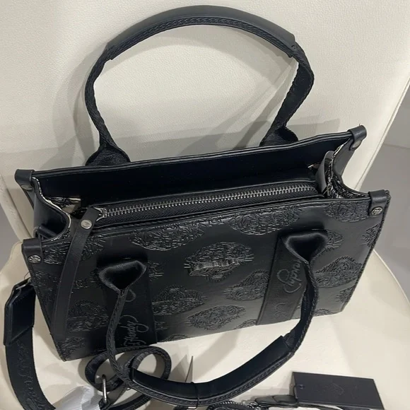 Ed Hardy Black Embossed Tiger Print Satchel Crossbody Bag &  Wallet/Wristlet - Picture 4 of 10